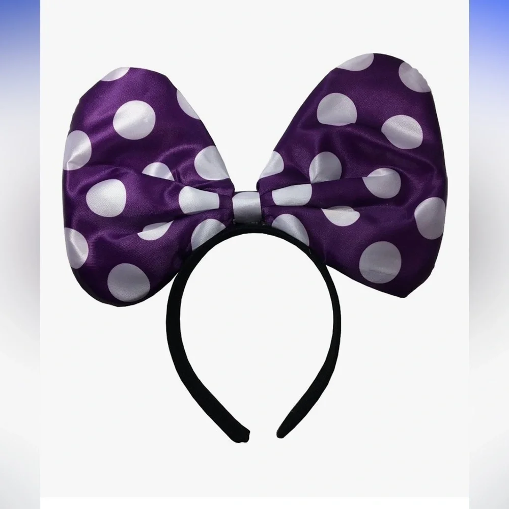 Purple Polka Dot Minnie Mouse Light Up Flashing Bow Headband NWT